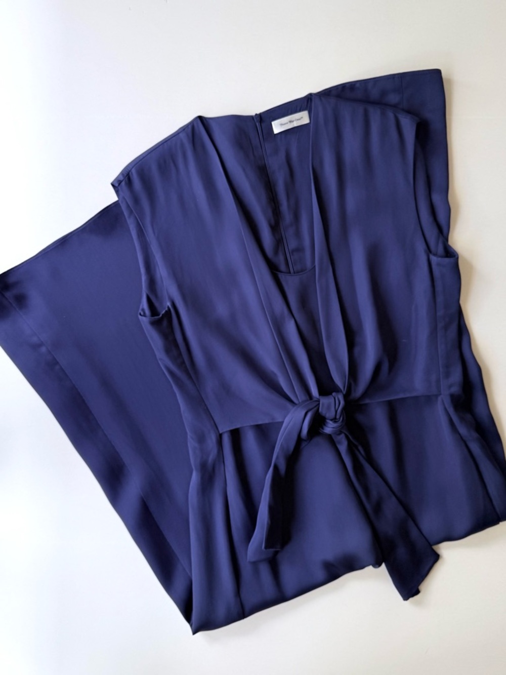 There Was One Knot Detail Navy Satin Midi Dress Made in Italy Farfetch 44 8 $520 - Picture 12 of 16